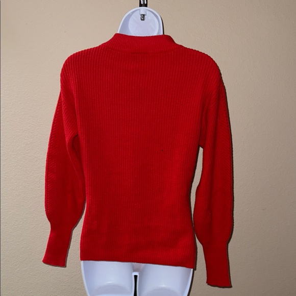 NWT Scoop Red Crew Mock Pointelle Neck Cotton Blend Knit Sweater Women’s Size XS - Picture 5 of 6